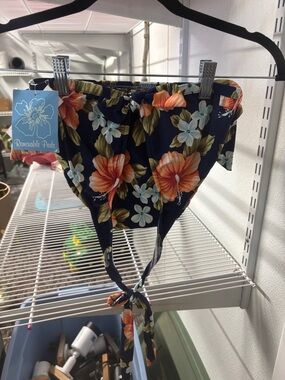 Quiksilver Navy Floral Tie-Back Bikini Top with Orange & White Flowers